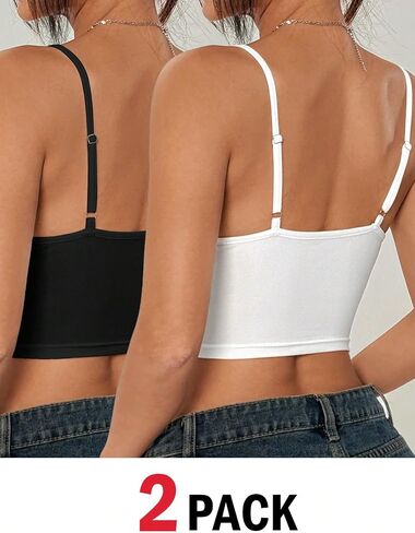 SOLY HUX Women's Crop Camisole 2 Packs Spaghetti Strap Tank Tops with Built in Bras Undershirts in Saudi Arabia