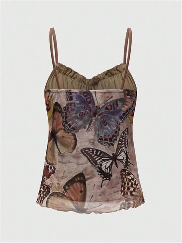 Women's Plus Size Graphic Ruffle Hem Camisole Tops Tie Front Spaghetti Strap Y2K Peplum Top in Saudi Arabia