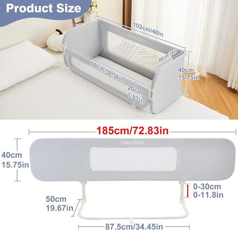 Ciilee Baby Bed Rail for Toddlers Foldable Kids Bed Rails Guard for Queen Bed Adjustable Children Side Railing for Twin Beds Portable Bedrail Safety Barandas para Camas de Niños（Grey,72.83 in in Saudi Arabia