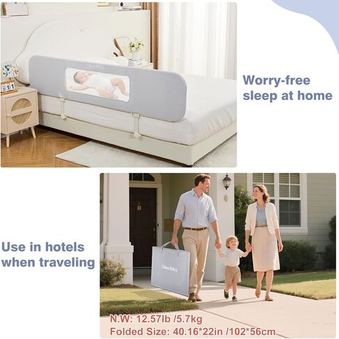 Ciilee Baby Bed Rail for Toddlers Foldable Kids Bed Rails Guard for Queen Bed Adjustable Children Side Railing for Twin Beds Portable Bedrail Safety Barandas para Camas de Niños（Grey,72.83 in in Saudi Arabia