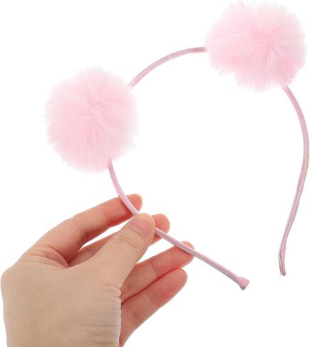 LOGOFUN Pompom Ball Headband Fluffy Ball Hairhoop أفخم آذان القط عصابات الشعر للنساء الفتيات عيد الميلاد عيد الميلاد تأثيري حزب زي الملحقات - الوردي 6.6X5.1X2.3in in Kuwait