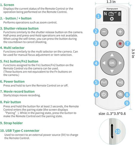Wireless Remote Shutter Release with OLED Display Rechargeable Multi-Function Camera Remote Control Compatible with Canon R/RP/R5/R8/R50/R100/M50/M200/M6 Mrak II/R5 II/6D II/G7X Mark III/SL2/SL3/T7i in Kuwait