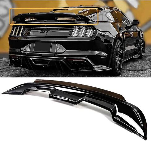 جناح خلفي من NINTE Mustang لـ 2015-2023 Ford Mustang 2 Door Coupe ABS Trunk Spoiler Wing GT350 GT500 Style W/Smoke Gurney Flap Wicker Bill Coupe Wing Mustang Spoiler (أسود لامع) in Kuwait