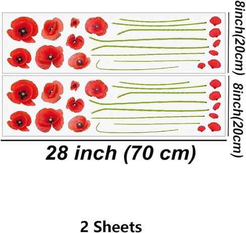 2 Sheets Red Poppy Flower Wall Decals Cute Floral DIY Decor Wall Stickers Vinyl Wall Decor for Bedroom Living Room Playroom Nursery Home Decoration in Saudi Arabia