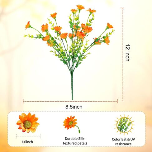 Artificial Mums Fall Fake Flowers for Outdoors, 10 Bundles Faux Mums Autumn Decorations,UV Resistant Silk Flowers Plastic Plants for Outside Front Porch Garden Patio Home Planters Decor (Yellow) in Saudi Arabia