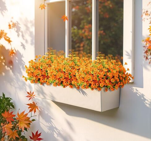 Artificial Mums Fall Fake Flowers for Outdoors, 10 Bundles Faux Mums Autumn Decorations,UV Resistant Silk Flowers Plastic Plants for Outside Front Porch Garden Patio Home Planters Decor (Yellow) in Saudi Arabia