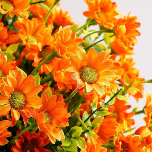 Artificial Mums Fall Fake Flowers for Outdoors, 10 Bundles Faux Mums Autumn Decorations,UV Resistant Silk Flowers Plastic Plants for Outside Front Porch Garden Patio Home Planters Decor (Yellow) in Saudi Arabia