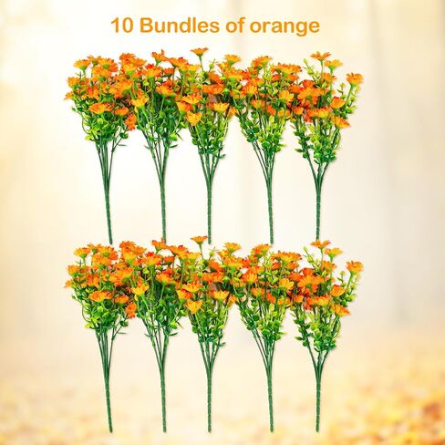 Artificial Mums Fall Fake Flowers for Outdoors, 10 Bundles Faux Mums Autumn Decorations,UV Resistant Silk Flowers Plastic Plants for Outside Front Porch Garden Patio Home Planters Decor (Yellow) in Saudi Arabia