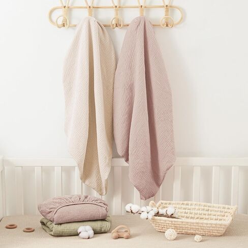 ملاءات أسرة شاش بيرموس 100 ٪ من صفائح سرير الأطفال القطن المجهزة لمراتب سرير قياسية ومراتب سرير صغيرة 52 "x28" صفائح سرير ناعمة محايدة للفتيان الفتيات - 2 عبوة (شوفان) in Kuwait