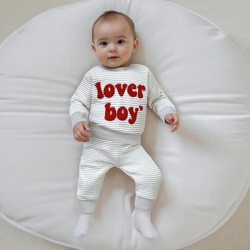 Toddler Baby Boy Valentines Day Outfit Love Embroidery Waffle Knit Sweatshirt Pants Set Cute Spring Fall Clothes in Kuwait
