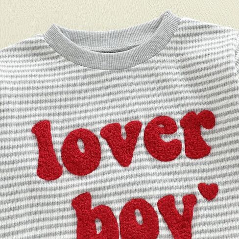 Toddler Baby Boy Valentines Day Outfit Love Embroidery Waffle Knit Sweatshirt Pants Set Cute Spring Fall Clothes in Kuwait