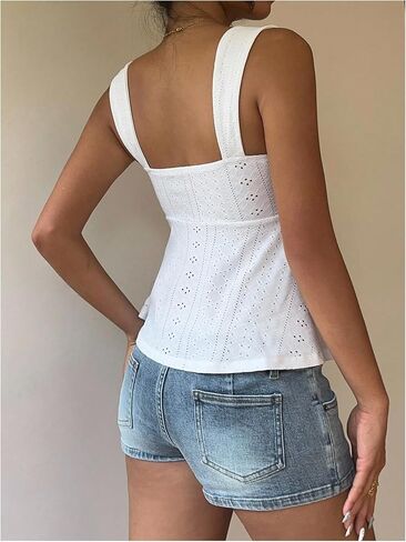 Milumia Women's Eyelet Tie Front Ruched Tank Tops Y2k Drawstring Sexy Going Out Top in Saudi Arabia