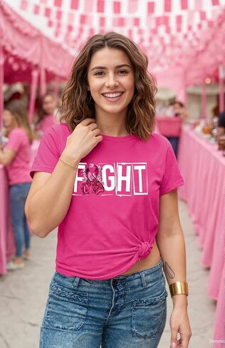 Breast Cancer Shirts for Women Pink Ribbon Boxing Gloves Graphic Tops Breast Cancer Awareness Tshirts Fighter Tees in Saudi Arabia