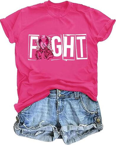 Breast Cancer Shirts for Women Pink Ribbon Boxing Gloves Graphic Tops Breast Cancer Awareness Tshirts Fighter Tees in Saudi Arabia