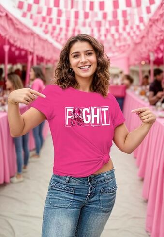 Breast Cancer Shirts for Women Pink Ribbon Boxing Gloves Graphic Tops Breast Cancer Awareness Tshirts Fighter Tees in Saudi Arabia