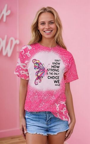 Breast Cancer Shirts for Women Pink Ribbon Boxing Gloves Graphic Tops Breast Cancer Awareness Tshirts Fighter Tees in Saudi Arabia