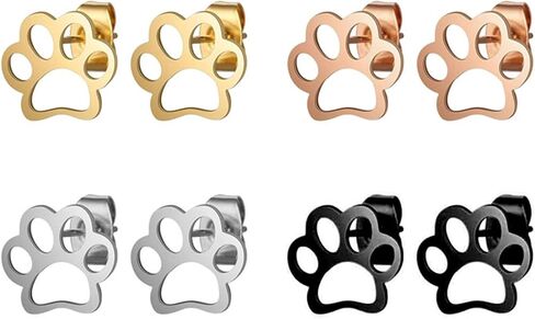 WCRAZYE 4 Pairs Paw Stud Earrings for Women Cute Stainless Steel Cat Dog Puppy Paw Pet Paw Footprint Earring Statement Cocktail Party Holiday Vacation Prints Hypoallergenic Jewelry Gift Cat Dog Lovers in Saudi Arabia