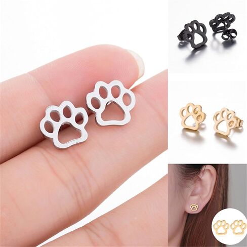 WCRAZYE 4 Pairs Paw Stud Earrings for Women Cute Stainless Steel Cat Dog Puppy Paw Pet Paw Footprint Earring Statement Cocktail Party Holiday Vacation Prints Hypoallergenic Jewelry Gift Cat Dog Lovers in Saudi Arabia