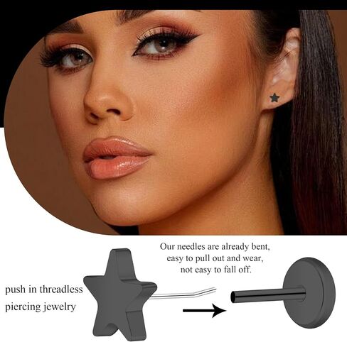 ZDE Women Earrings Threadless Flat Back Star Earrings Titanium Hypoallergenic Cartilage Non-Nickel Pink Push Back Earrings Studs for Sensitive Ears Simple Classic Earstuds in Saudi Arabia