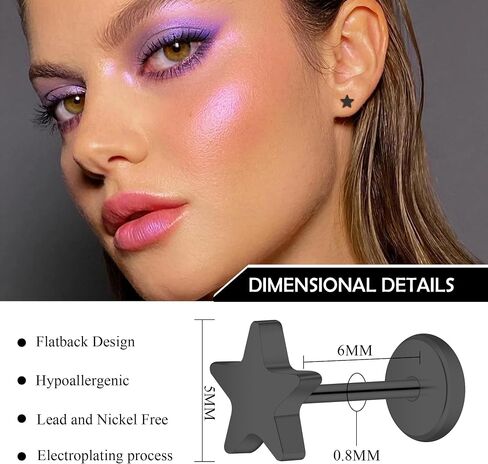 ZDE Women Earrings Threadless Flat Back Star Earrings Titanium Hypoallergenic Cartilage Non-Nickel Pink Push Back Earrings Studs for Sensitive Ears Simple Classic Earstuds in Saudi Arabia