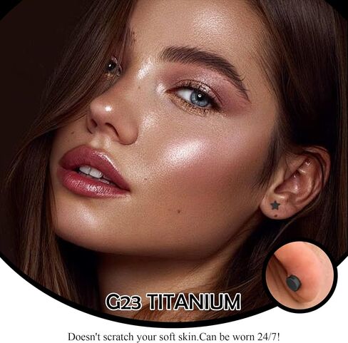 ZDE Women Earrings Threadless Flat Back Star Earrings Titanium Hypoallergenic Cartilage Non-Nickel Pink Push Back Earrings Studs for Sensitive Ears Simple Classic Earstuds in Saudi Arabia