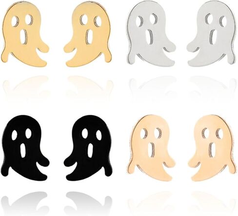 WCRAZYE 4 Pairs Pumpkin Ghost Stud Earrings for Women Stainless Steel Halloween Minimalist Asymmetric Small Skull Pumpkin Cartilage Earring Studs Hypoallergenic Cute Jewelry Halloween Gifts in Saudi Arabia
