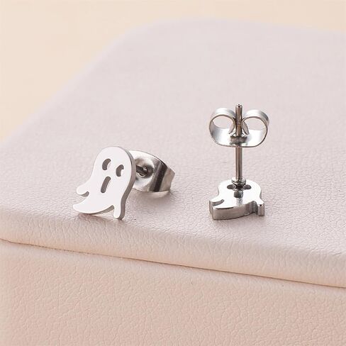 WCRAZYE 4 Pairs Pumpkin Ghost Stud Earrings for Women Stainless Steel Halloween Minimalist Asymmetric Small Skull Pumpkin Cartilage Earring Studs Hypoallergenic Cute Jewelry Halloween Gifts in Saudi Arabia