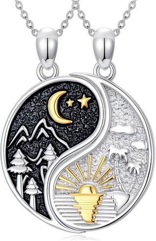 مطابقة يين يانغ قلادة 925 الفضة الاسترليني موجة الجبل قلادة مطابقة له ولها قلادة الصداقة، مطابقة الهدايا والمجوهرات للأزواج الأخت صديق الذكرى السنوية عيد ميلاد عيد الميلاد in Kuwait