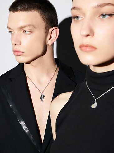 مطابقة يين يانغ قلادة 925 الفضة الاسترليني موجة الجبل قلادة مطابقة له ولها قلادة الصداقة، مطابقة الهدايا والمجوهرات للأزواج الأخت صديق الذكرى السنوية عيد ميلاد عيد الميلاد in Kuwait