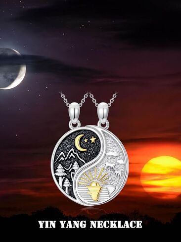 مطابقة يين يانغ قلادة 925 الفضة الاسترليني موجة الجبل قلادة مطابقة له ولها قلادة الصداقة، مطابقة الهدايا والمجوهرات للأزواج الأخت صديق الذكرى السنوية عيد ميلاد عيد الميلاد in Kuwait