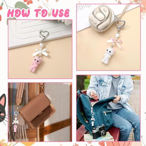 2 PCS Cute Cat Keychain, White and Pink Fuzzy Kitty Keychains Cute Cat Keychain Purse Charms, Aesthetic Y2k Keychains Heart Bow Pendent Cats Decor Gifts Pendent for Women Girls Kawaii Cats Bag Charm in Saudi Arabia