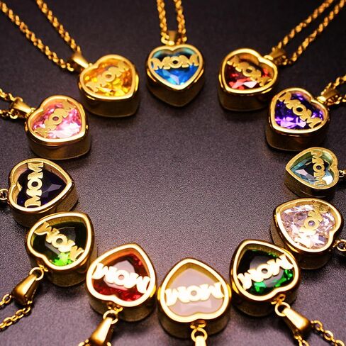 Mom Minimalist Heart Shape Titanium Steel Inlay Birthstone Pendant Necklace in Saudi Arabia