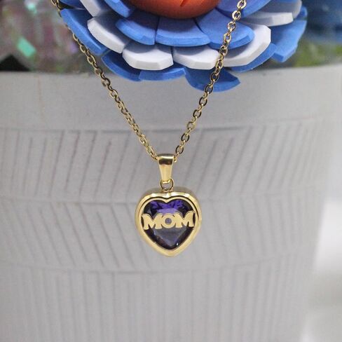 Mom Minimalist Heart Shape Titanium Steel Inlay Birthstone Pendant Necklace in Saudi Arabia