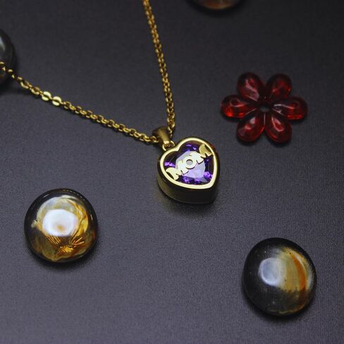 Mom Minimalist Heart Shape Titanium Steel Inlay Birthstone Pendant Necklace in Saudi Arabia