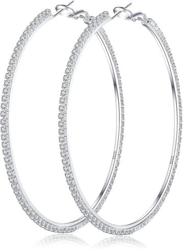 Senteria 925 فضة هوب أقراط حجر الراين الأطواق أقراط كبيرة كبيرة الأطواق أقراط للنساء 30/40/50/60mm سباركلي مكعب زركونيا هوب القرط in Kuwait