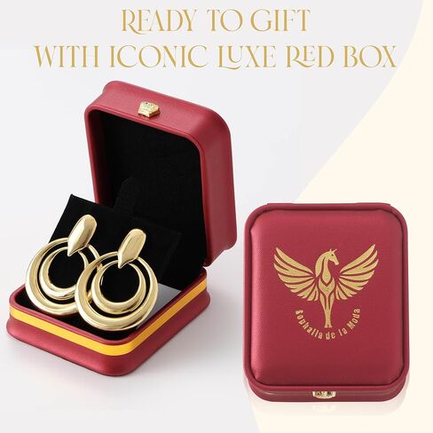 18K Gold-Plated, Hypoallergenic, Nickel Free, Round Hoop Style, Doorknocker Hoop Earrings for Women with Luxe Red Box in Saudi Arabia