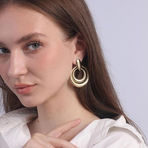 18K Gold-Plated, Hypoallergenic, Nickel Free, Round Hoop Style, Doorknocker Hoop Earrings for Women with Luxe Red Box in Saudi Arabia