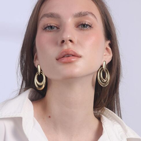 18K Gold-Plated, Hypoallergenic, Nickel Free, Round Hoop Style, Doorknocker Hoop Earrings for Women with Luxe Red Box in Saudi Arabia