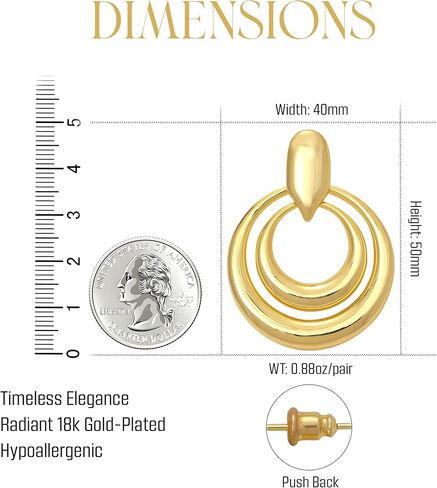 18K Gold-Plated, Hypoallergenic, Nickel Free, Round Hoop Style, Doorknocker Hoop Earrings for Women with Luxe Red Box in Saudi Arabia