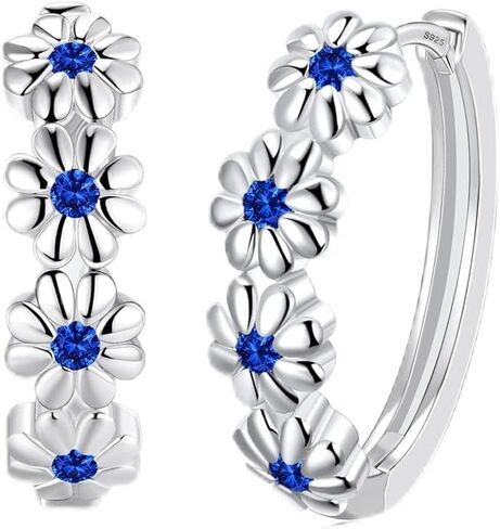Daisy Flower Earrings For Women, Birth Flower Birthstone Hoop Earrings For Daughter Mother Mom, Sterling S925 Silver, I Think Of You Every Daisy in Saudi Arabia