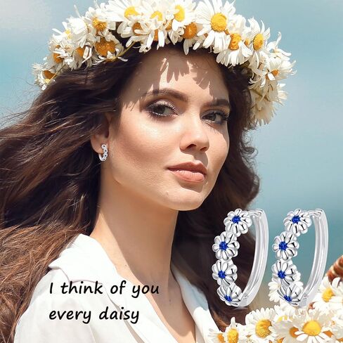 Daisy Flower Earrings For Women, Birth Flower Birthstone Hoop Earrings For Daughter Mother Mom, Sterling S925 Silver, I Think Of You Every Daisy in Saudi Arabia