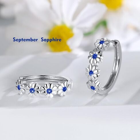 Daisy Flower Earrings For Women, Birth Flower Birthstone Hoop Earrings For Daughter Mother Mom, Sterling S925 Silver, I Think Of You Every Daisy in Saudi Arabia