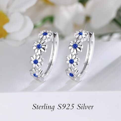 Daisy Flower Earrings For Women, Birth Flower Birthstone Hoop Earrings For Daughter Mother Mom, Sterling S925 Silver, I Think Of You Every Daisy in Saudi Arabia