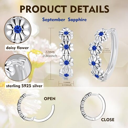 Daisy Flower Earrings For Women, Birth Flower Birthstone Hoop Earrings For Daughter Mother Mom, Sterling S925 Silver, I Think Of You Every Daisy in Saudi Arabia