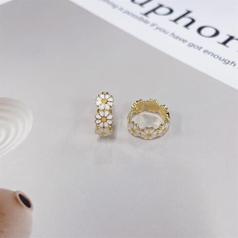 Cute Daisy Flower Hoop Earrings for Women Dainty Yellow White Enamel Lucky Floral Small Huggie Hoops Hypoallergenic Fashion Jewelry for Her Daughter in Saudi Arabia