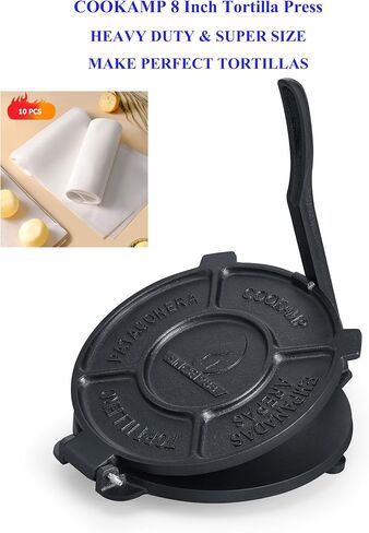 COOKAMP Cast Iron 12 Inch Tortilla Press Tortilla Maker With 10pcs Parchment Paper,Heavy Duty Tortillera Pataconera,Roti Maker,Traditional Style(SA125) (12 INCH) in Kuwait