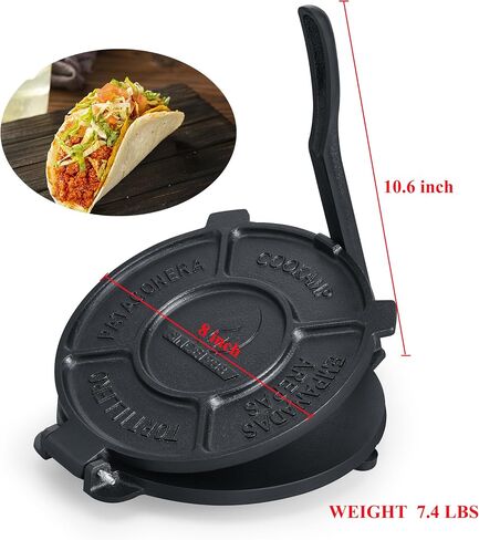 COOKAMP Cast Iron 12 Inch Tortilla Press Tortilla Maker With 10pcs Parchment Paper,Heavy Duty Tortillera Pataconera,Roti Maker,Traditional Style(SA125) (12 INCH) in Kuwait