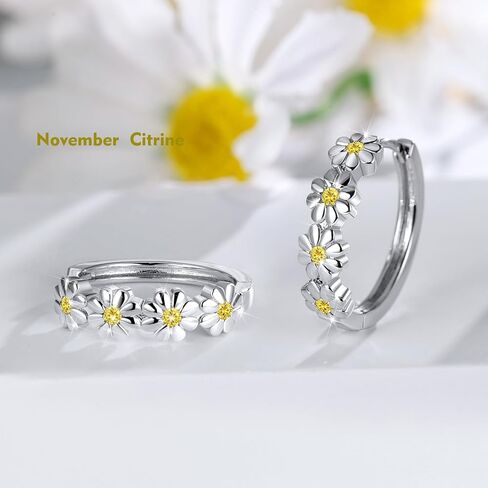 Daisy Flower Earrings For Women, Birth Flower Birthstone Hoop Earrings For Daughter Mother Mom, Sterling S925 Silver, I Think Of You Every Daisy in Saudi Arabia