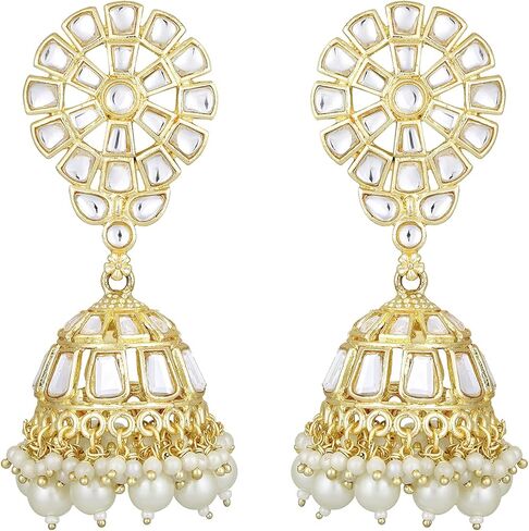 أقراط Aheli Jhumka Jhumki Kundan أقراط مجوهرات تقليدية عرقية لحفلات الزفاف هدية للنساء in Saudi Arabia
