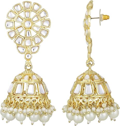أقراط Aheli Jhumka Jhumki Kundan أقراط مجوهرات تقليدية عرقية لحفلات الزفاف هدية للنساء in Saudi Arabia